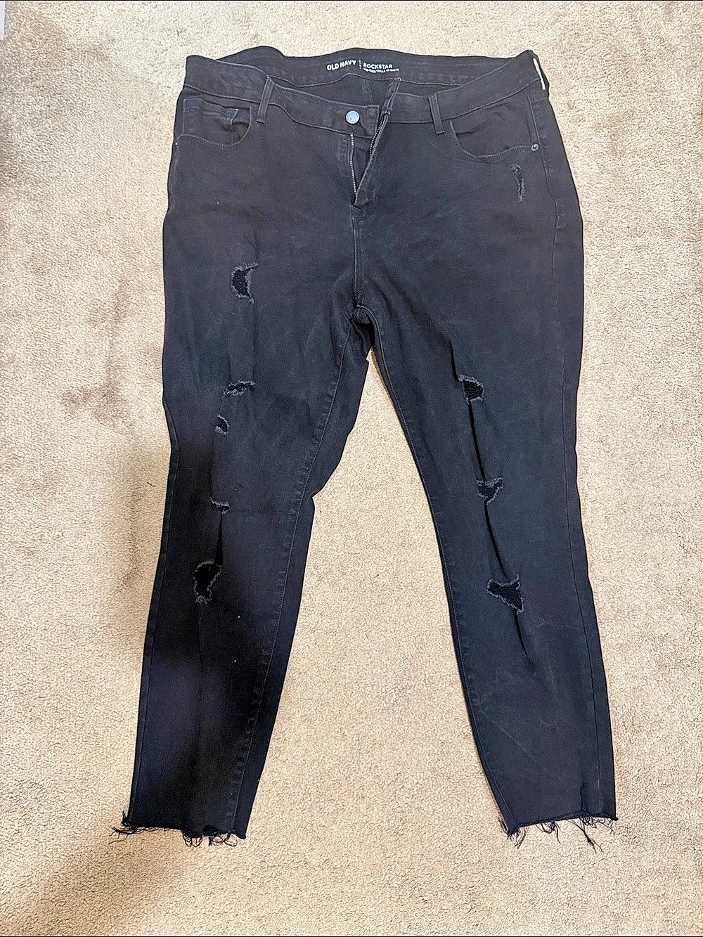 Old Navy Rockstar Mid-Rise Super Skinny Distressed Black Jeans Black
